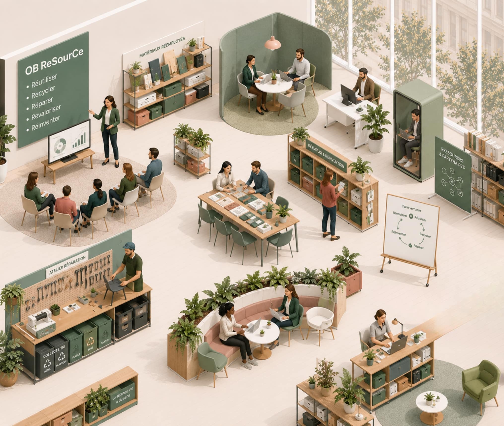 OB ReSourCe, programme Ouest Bureau dédié au réemploi, à la réparation, au recyclage et à la revalorisation du mobilier de bureau.