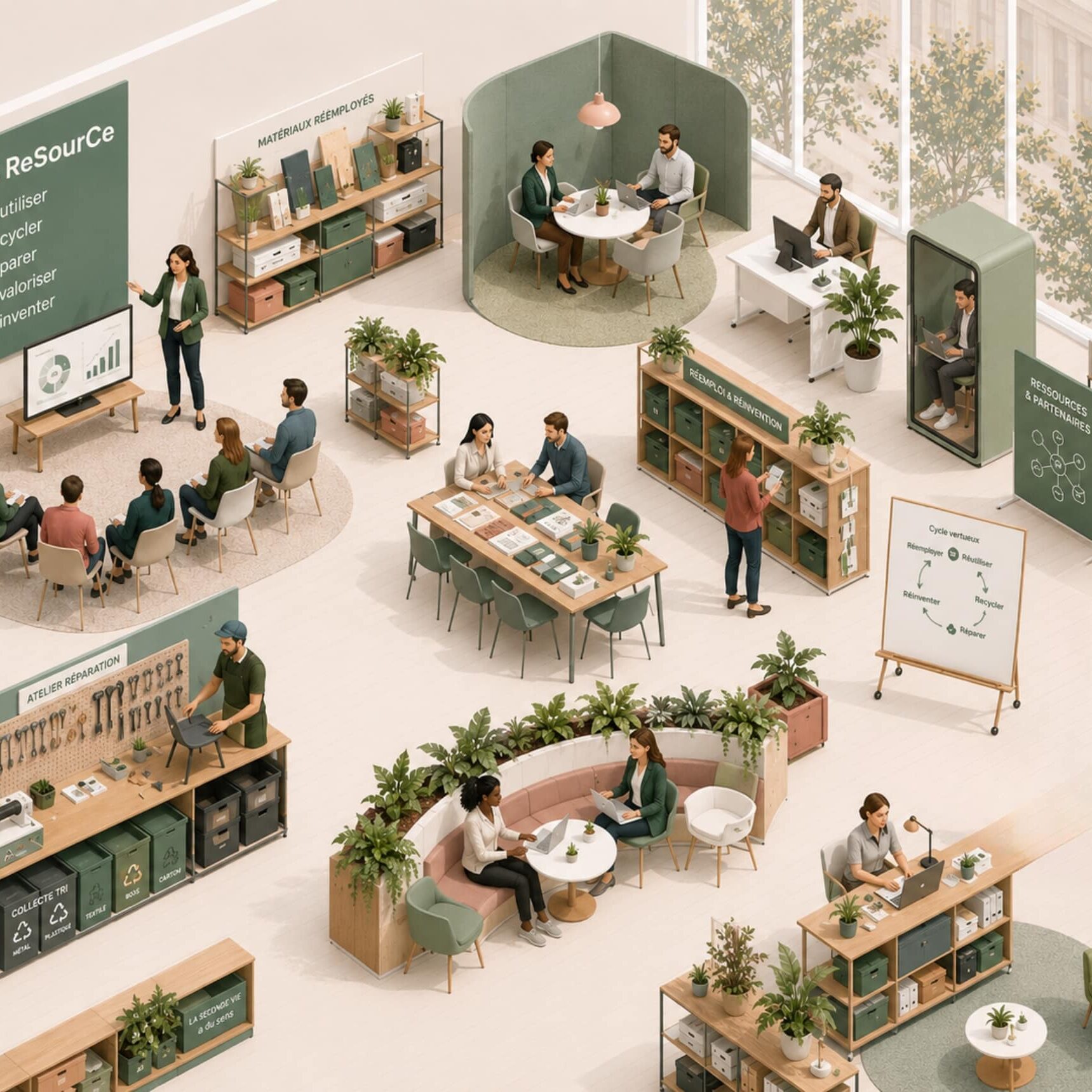 OB ReSourCe, programme Ouest Bureau dédié au réemploi, à la réparation, au recyclage et à la revalorisation du mobilier de bureau.